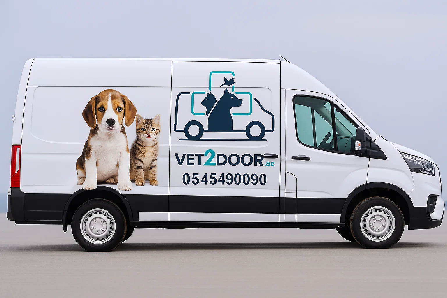 Vet2Door mobile veterinary van with professional vet caring for pets